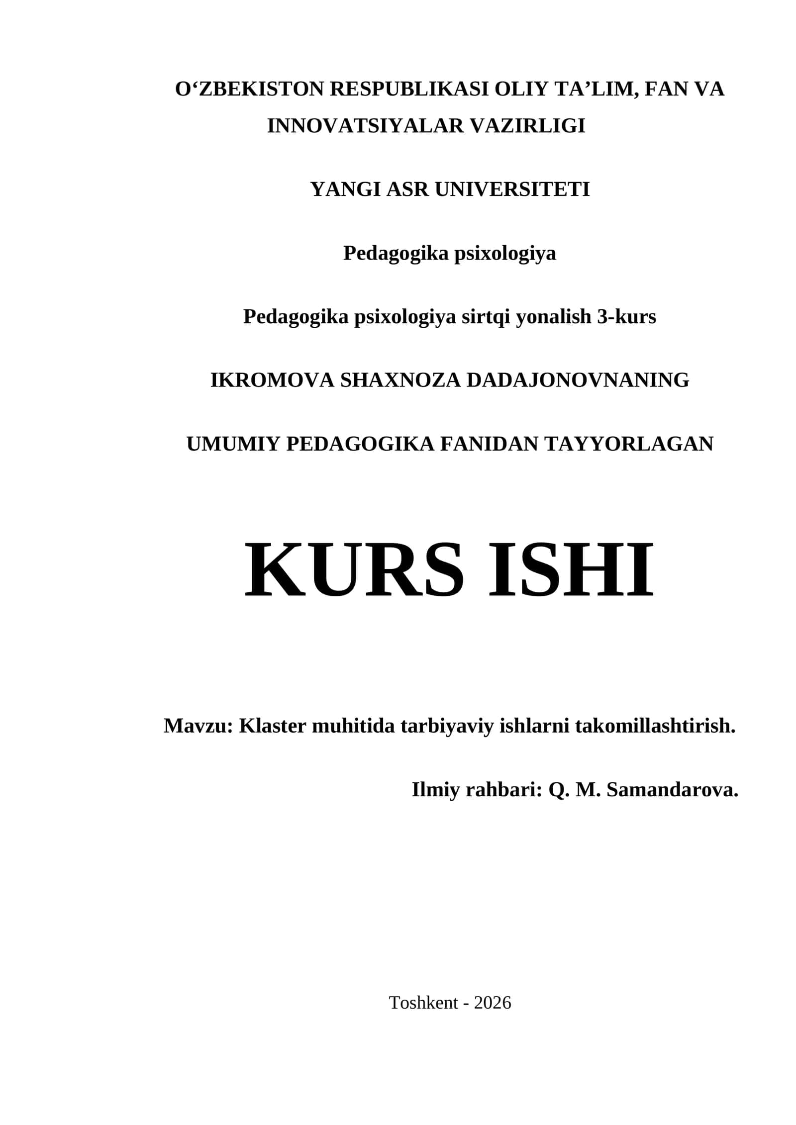 Klaster muhitida tarbiyaviy ishlarni takomillashtirish 1
