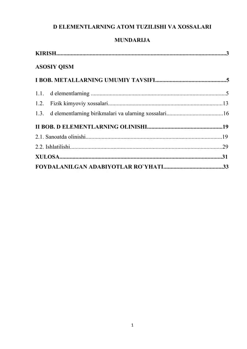D ELEMENTLARNING ATOM TUZILISHI VA XOSSALARI 1