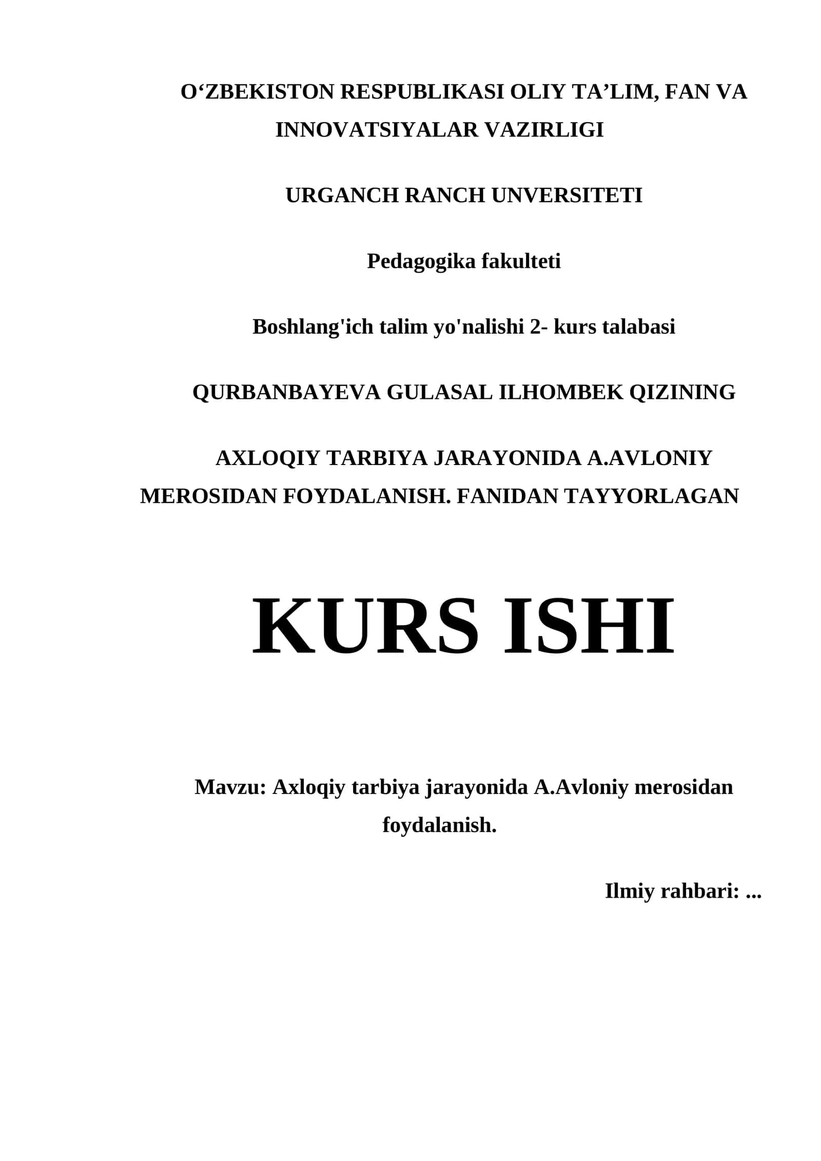 Axloqiy tarbiya jarayonida A.Avloniy merosidan foydalanish 1