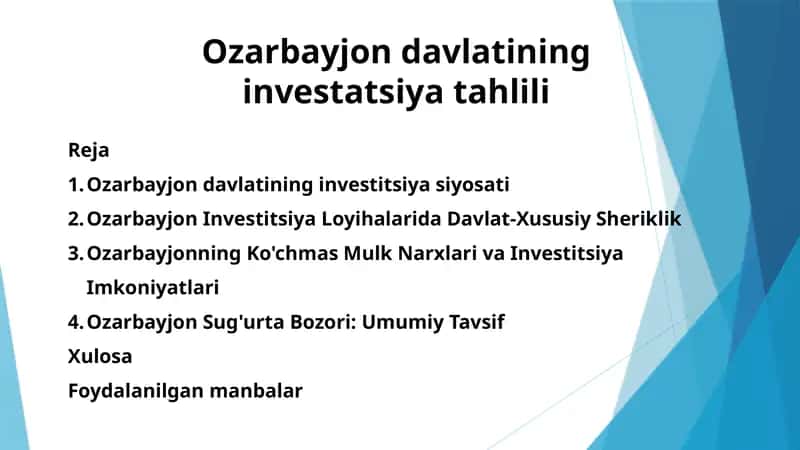 Ozarbayjon davlatining investatsiya tahlili 1