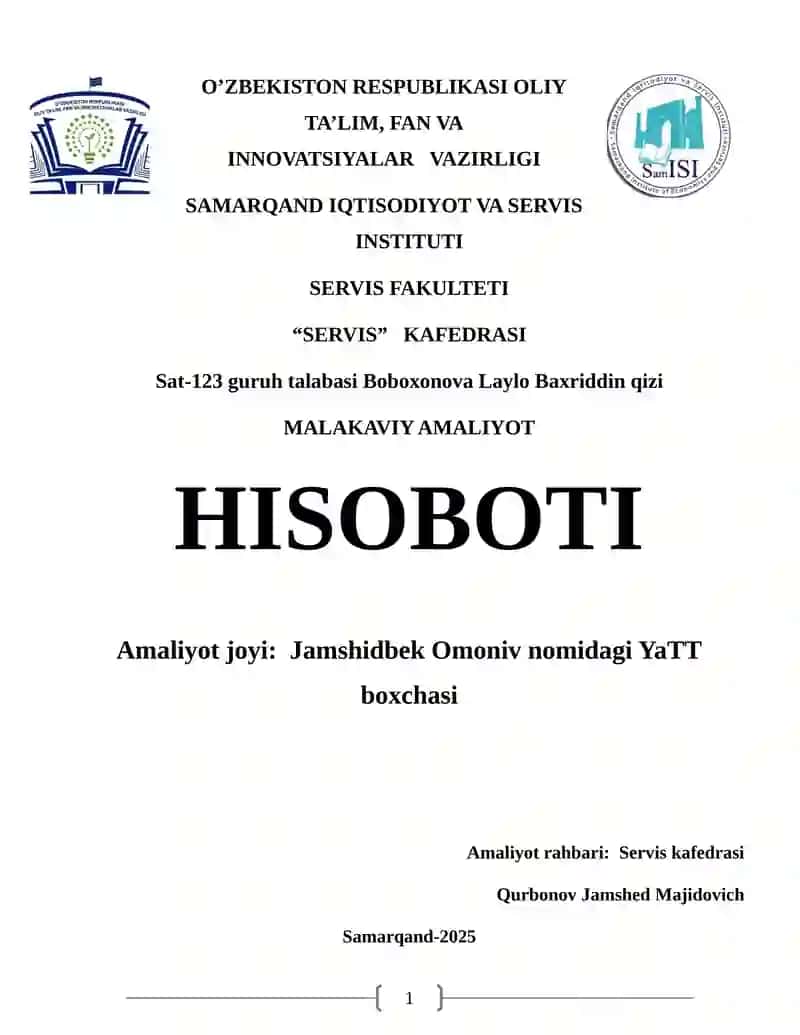 Malakaviy amaliyot hisoboti