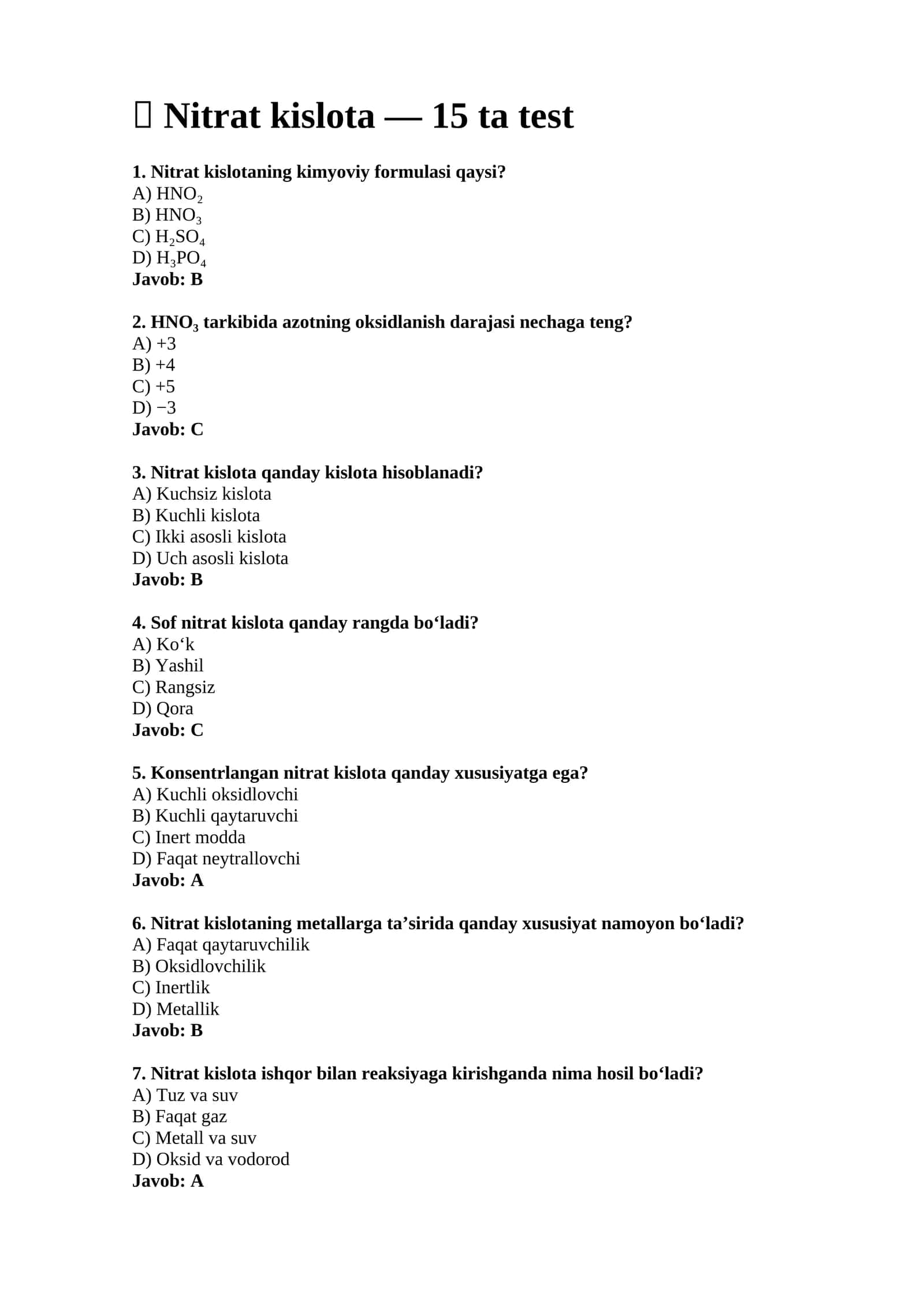 Nitrat kislota testlari 1