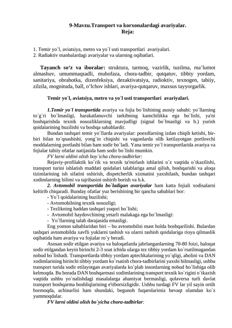 Transport va korxonalardagi avariyalar 1