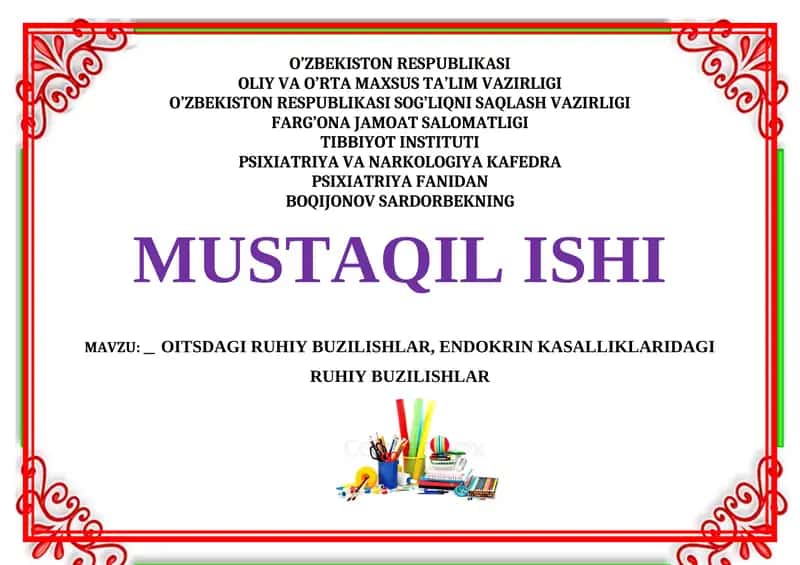 OITSDAGI RUHIY BUZILISHLAR, ENDOKRIN KASALLIKLARIDAGI RUHIY BUZILISHLAR 1