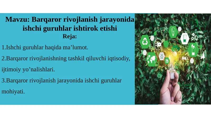 Barqaror rivojlanish jarayonida ishchi guruhlar ishtirok etishi 1