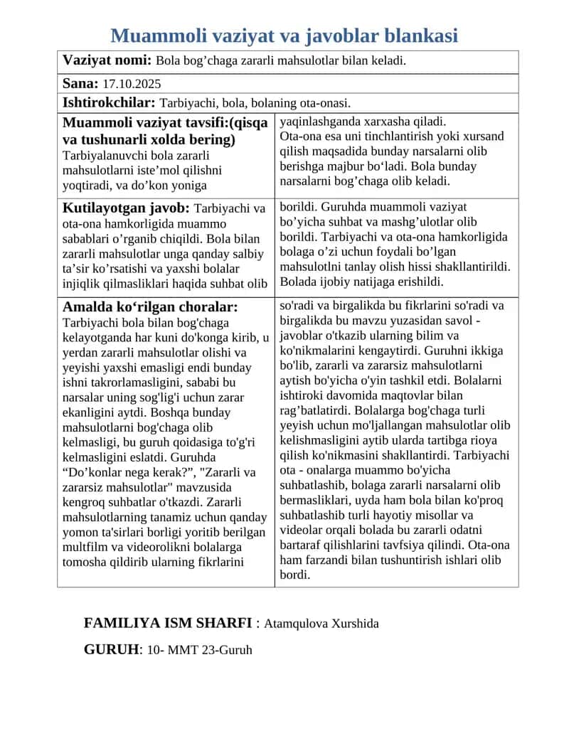 MUAMMOLI VAZIYAT BLANKASI 1