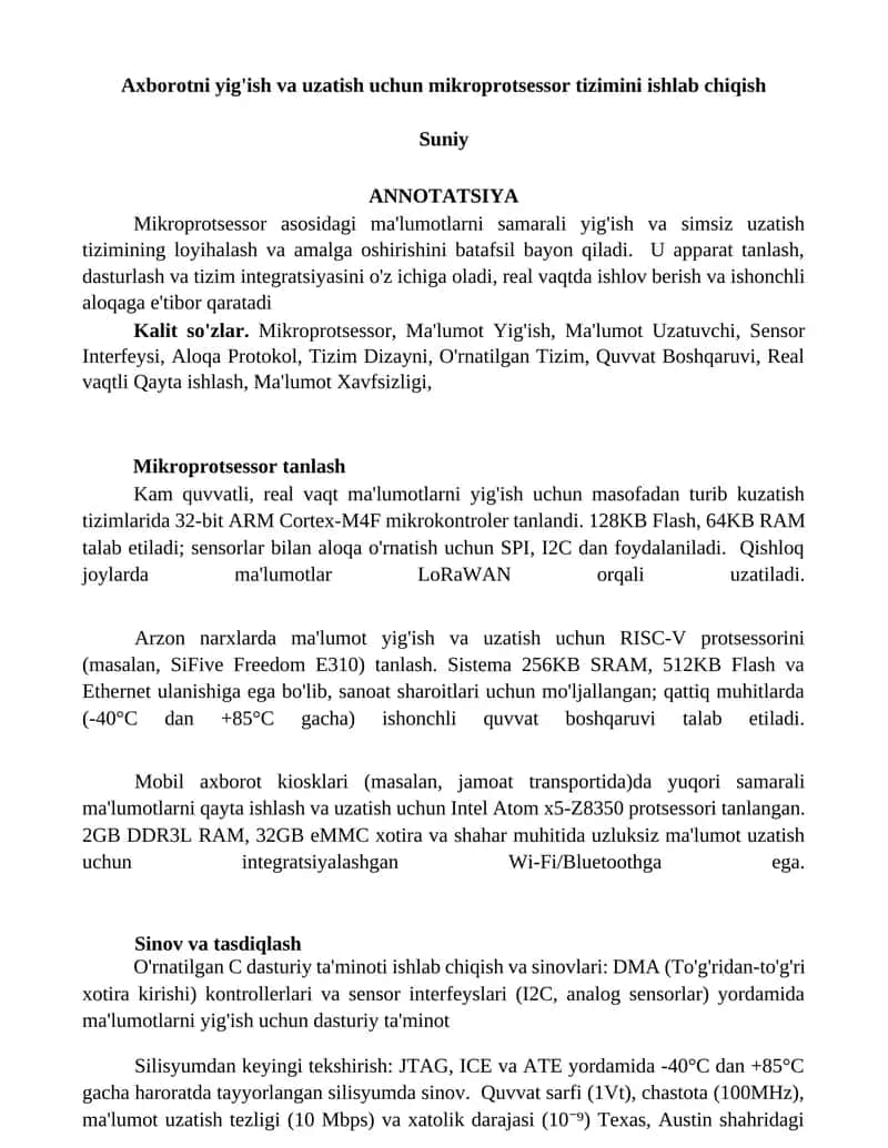 Mikroprotsessor tizimini ishlab chiqish 1