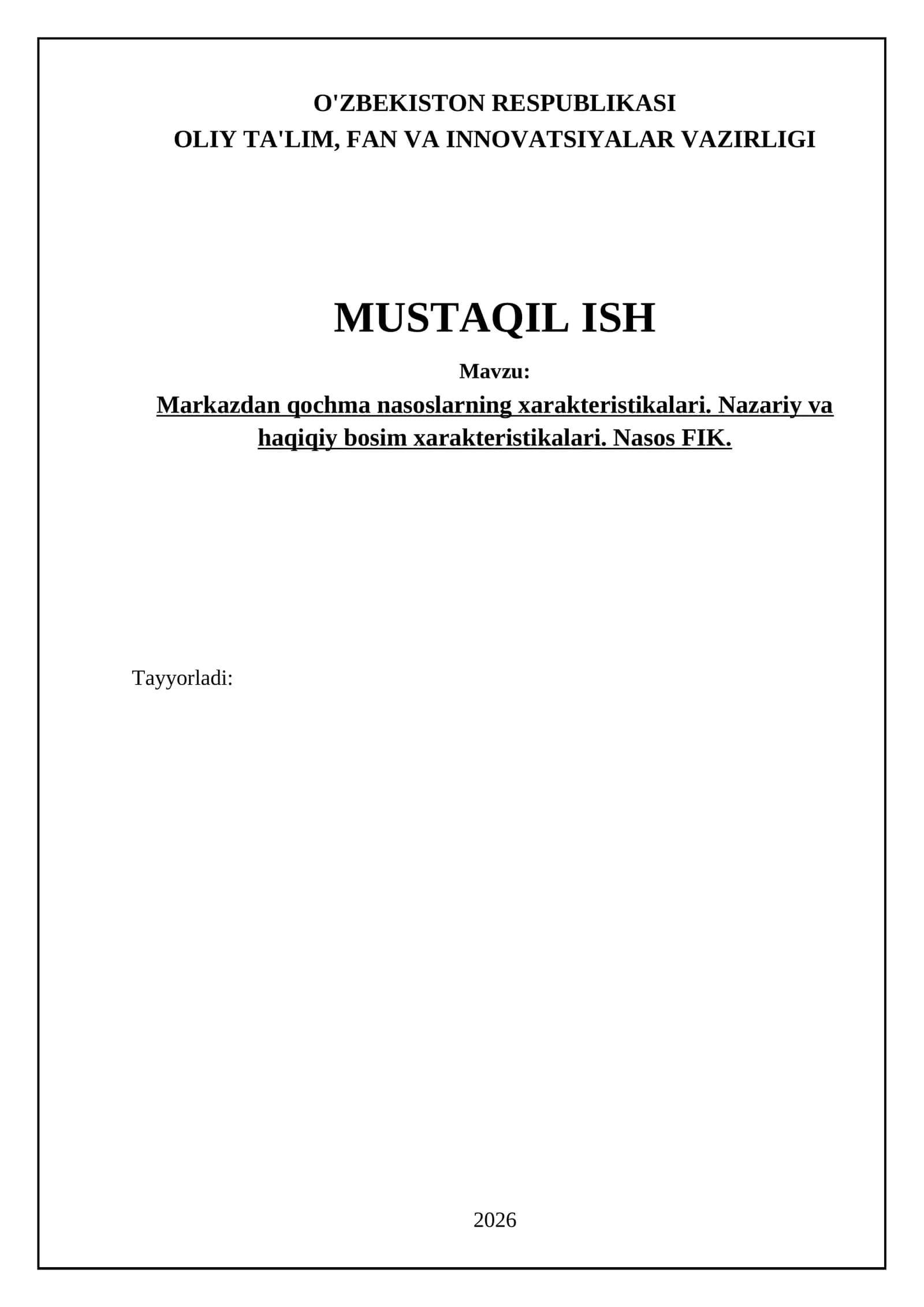 Markazdan qochma nasoslar xarakteristikalari 1