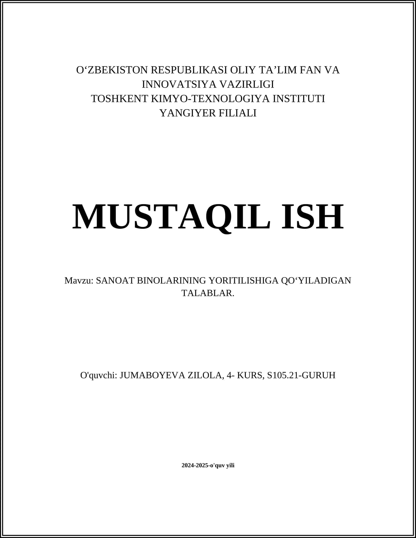 SANOAT BINOLARINING YORITILISHIGA QOʻYILADIGAN TALABLAR 1