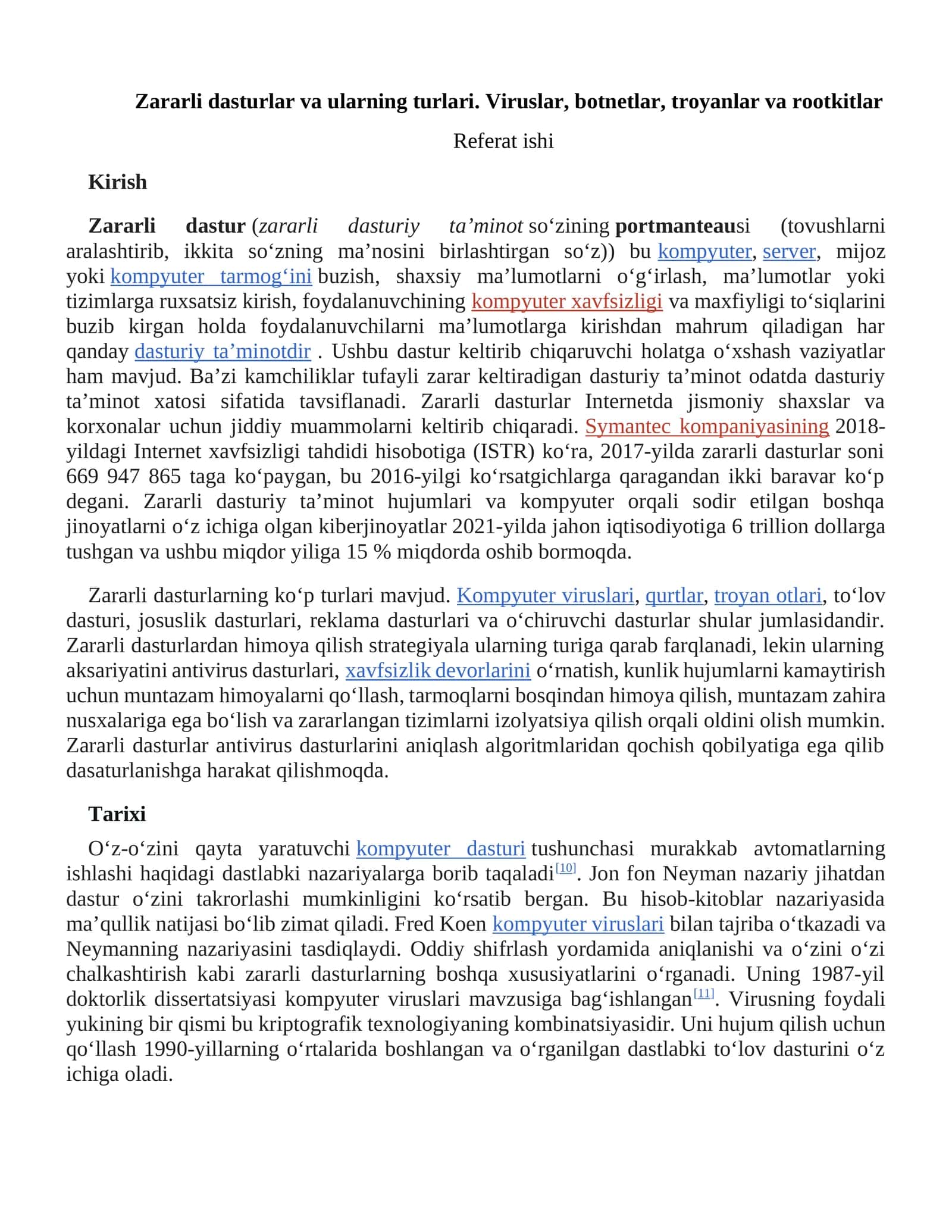 Zararli dasturlar va ularning turlari. Viruslar, botnetlar, troyanlar va rootkitlar 1