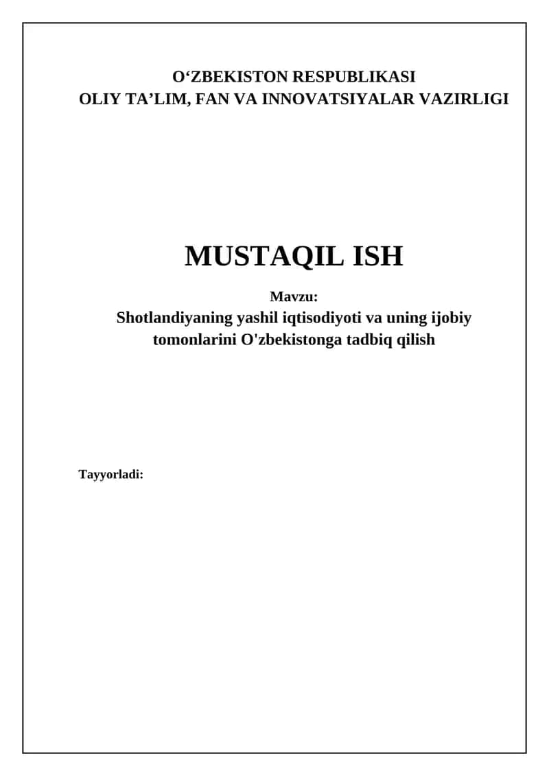 Shotlandiya yashil iqtisodiyotining tajribasi: O'zbekiston uchun saboqlar 1