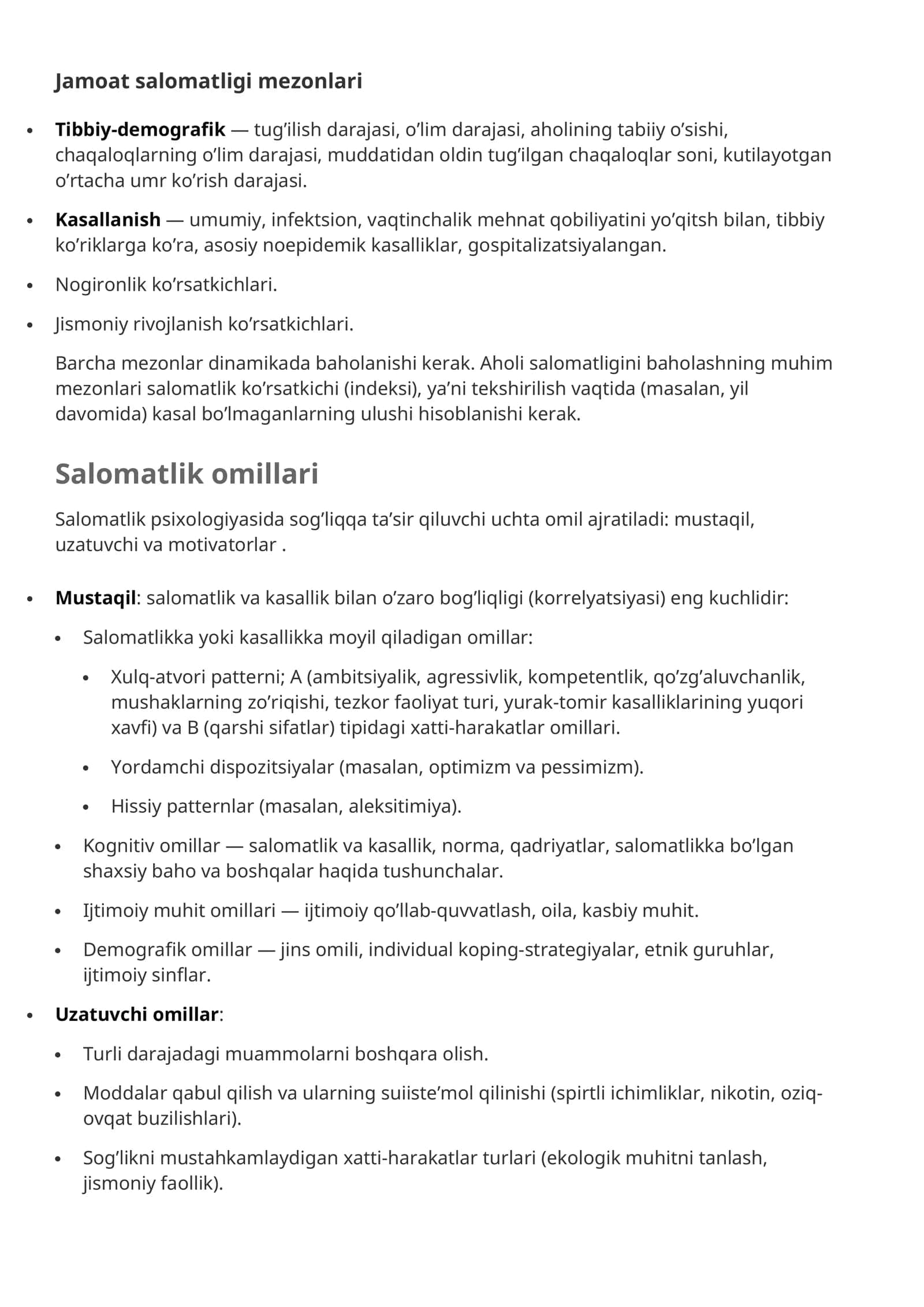 Jamoat salomatligi mezonlari 1