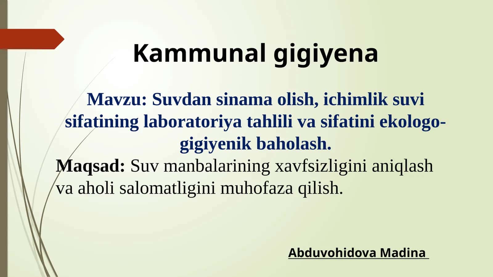 Suvdan sinama olish, ichimlik suvi sifatining laboratoriya tahlili va sifatini ekologo-gigiyenik bah 1