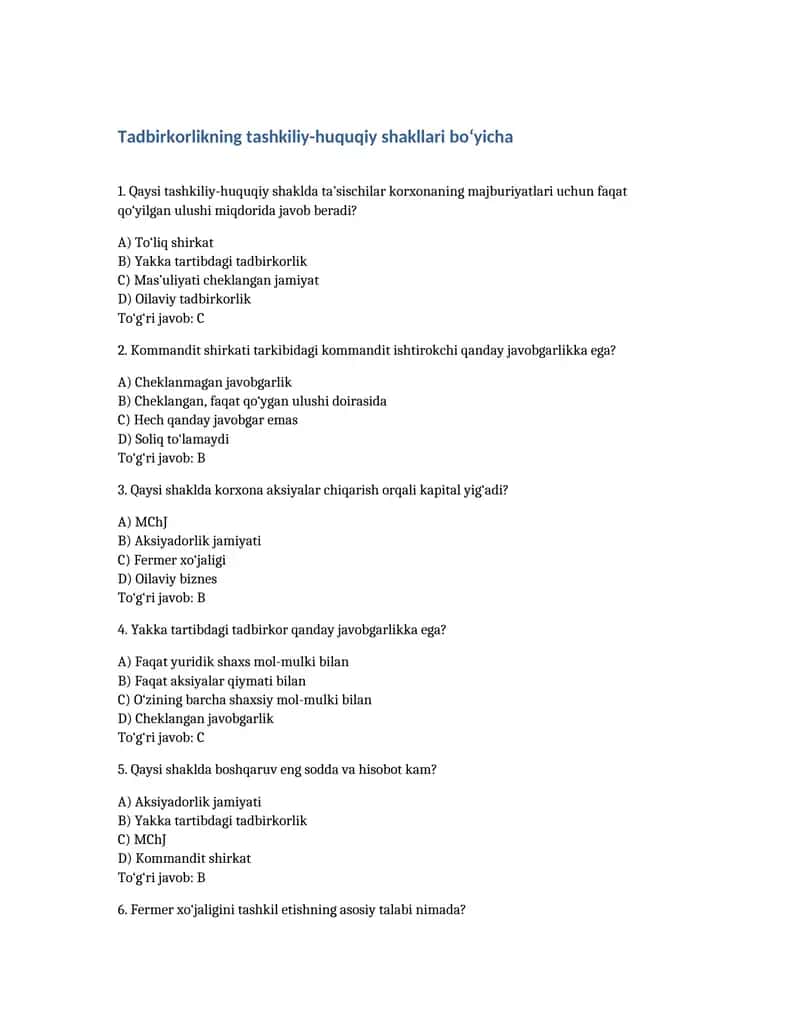 Tadbirkorlikning tashkiliy-huquqiy shakllari 1