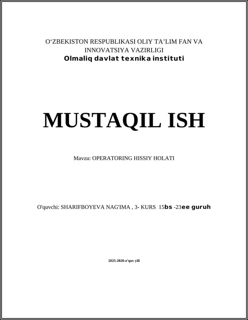 OPERATORING HISSIY HOLATI 1