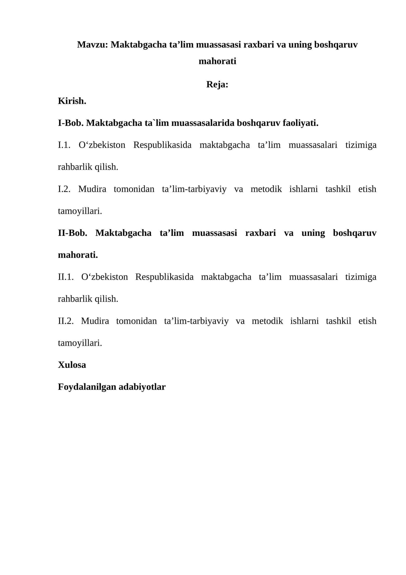 Maktabgacha ta’lim muassasasi raxbari va uning boshqaruv mahorati 1