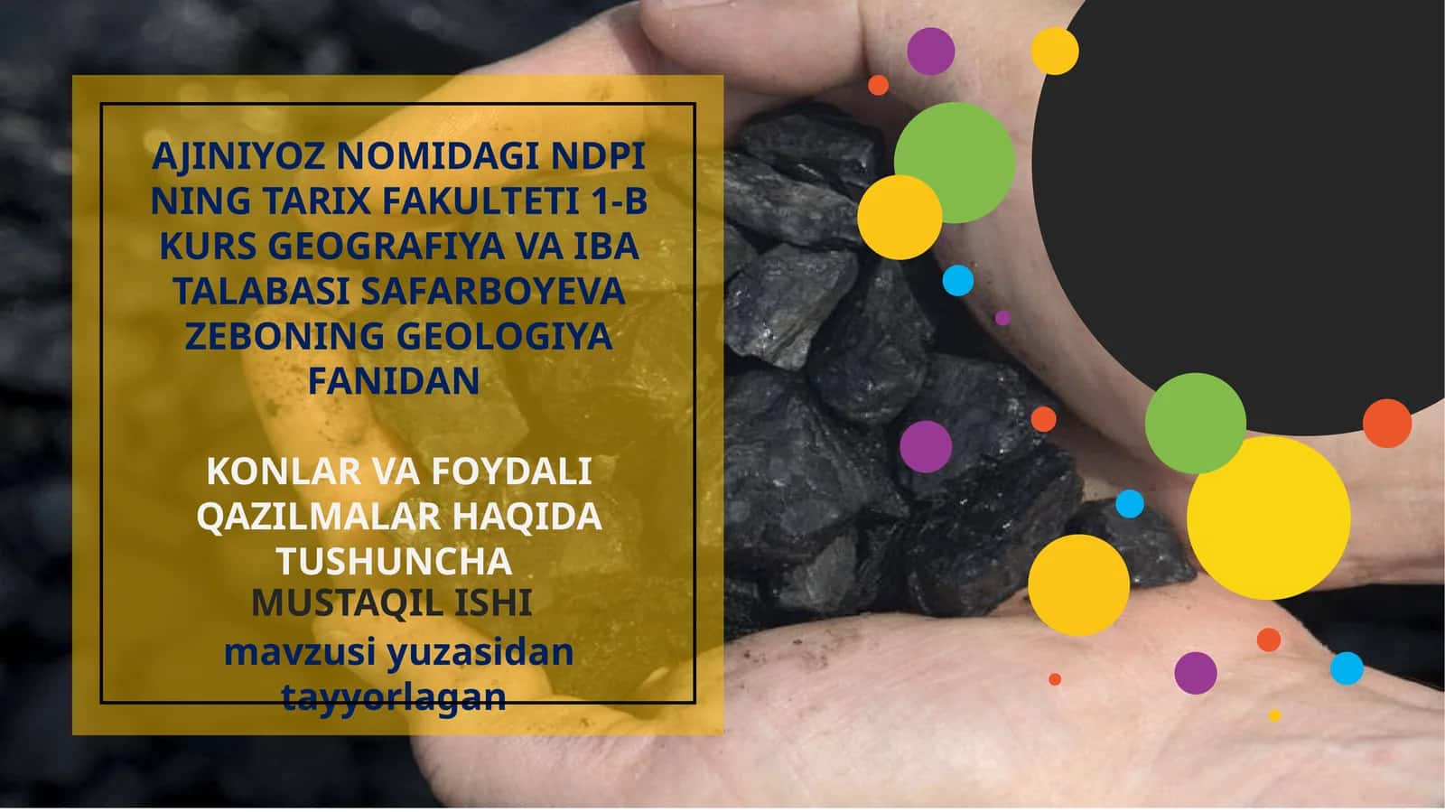 NDPI NING TARIX FAKULTETI 1-B KURS GEOGRAFIYA VA IBA TALABASI SAFARBOYEVA ZEBONING GEOLOGIYA FANIDAN 1
