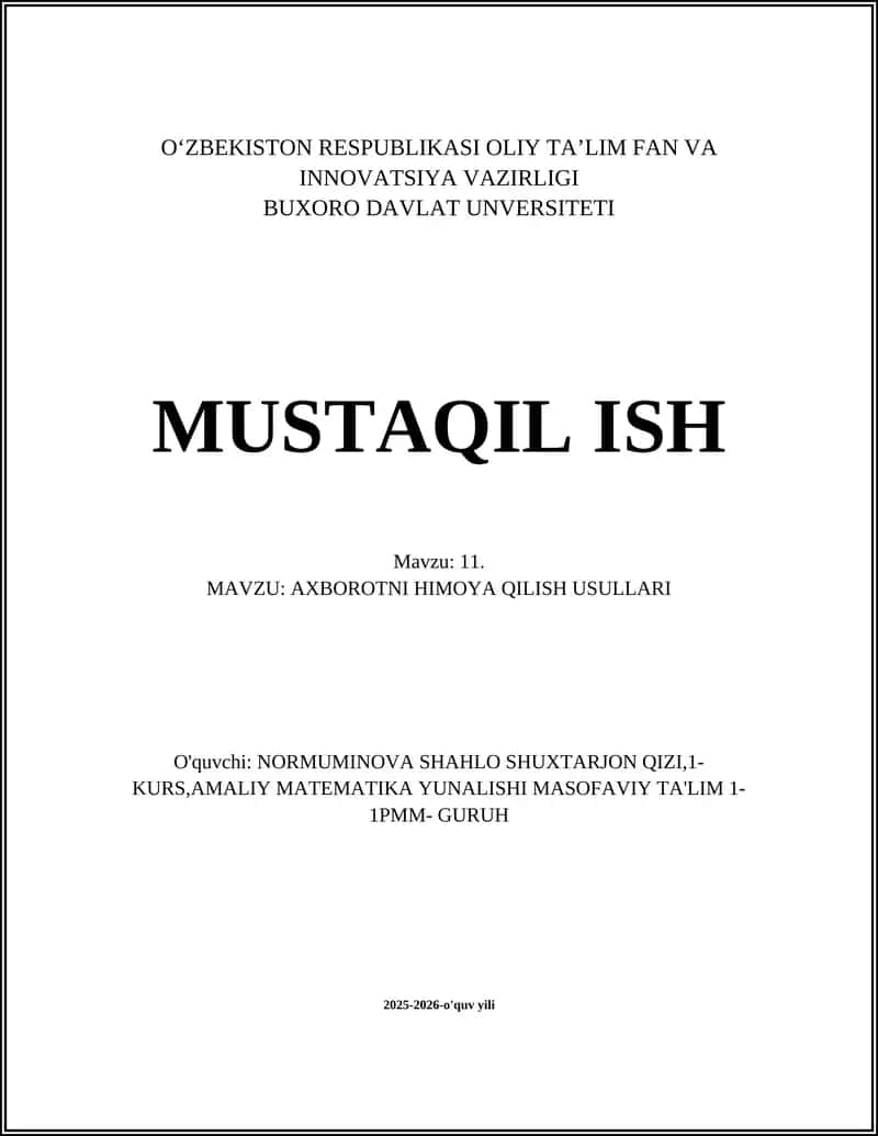 Axborotni shifrlash va kriptografik asoslar 1