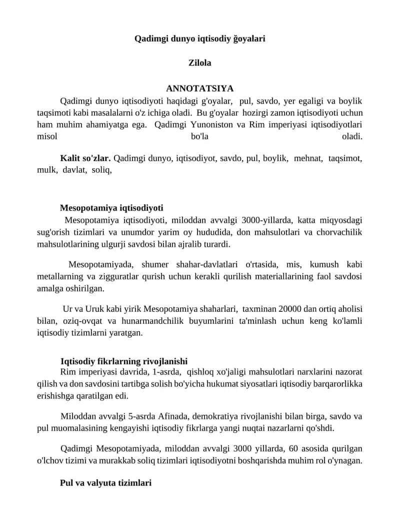 Qadimgi dunyo iqtisodiy ğoyalari 1