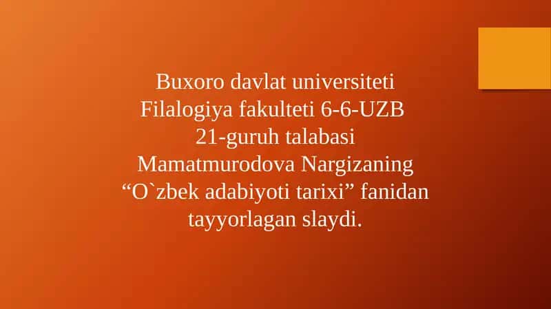 O`zbek adabiyoti tarixi 1