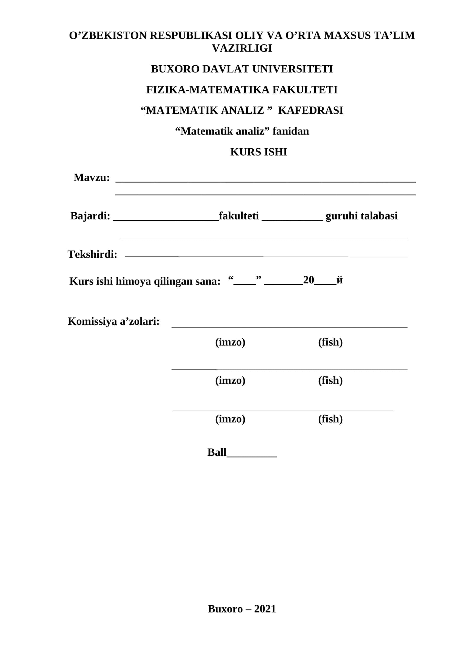 Matematik Analiz Kurs Ishi 1