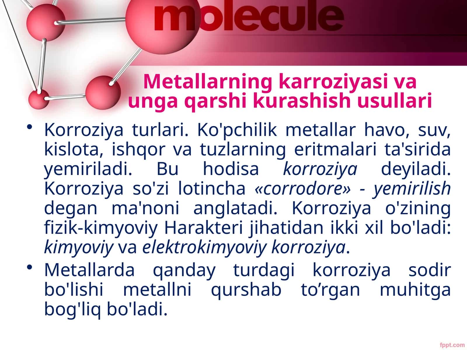 Metallarning karroziyasi va unga qarshi kurashish usullari 1