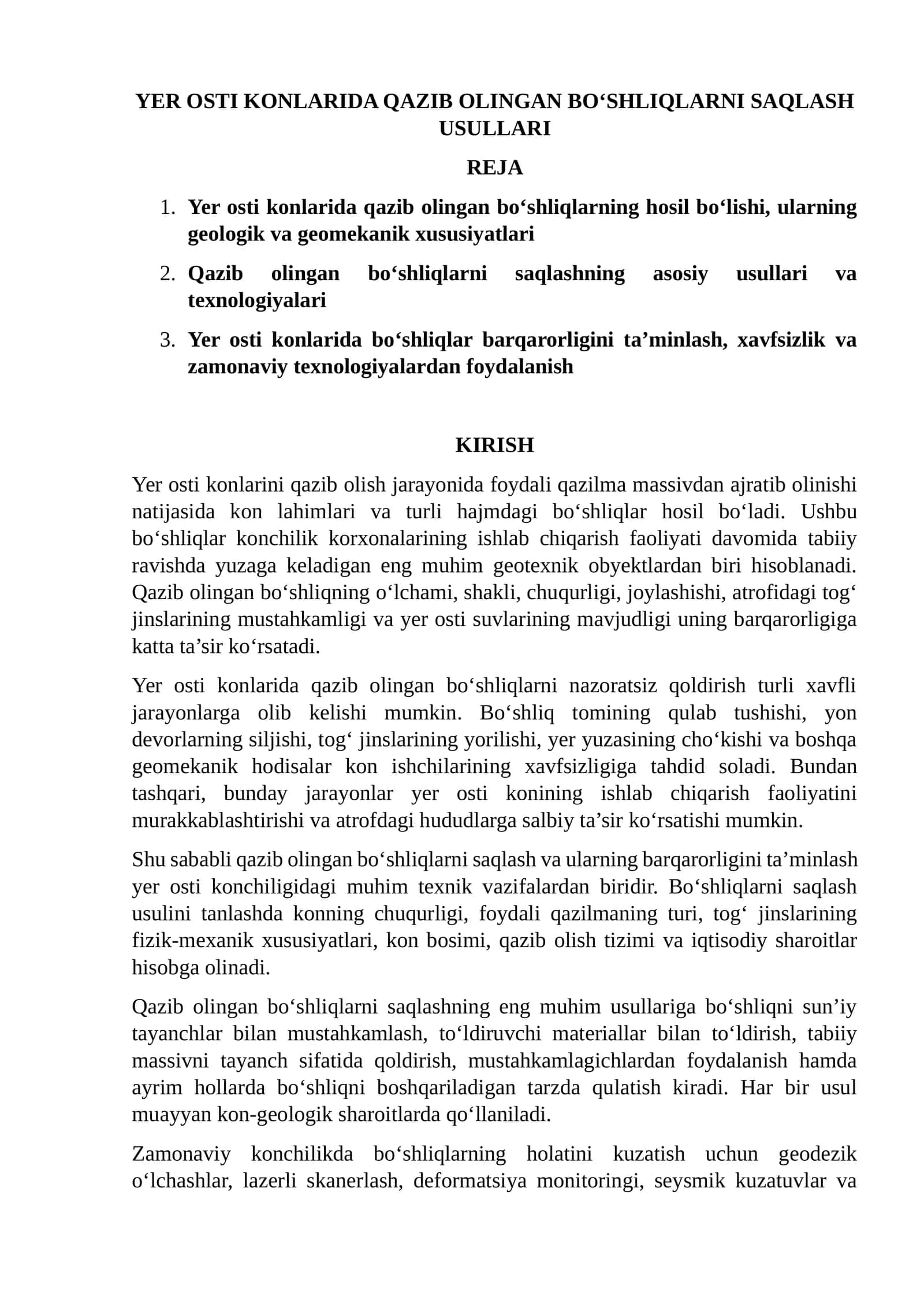 Yer osti konlarida qazib olingan bo‘shliqlarni saqlash usullari 1