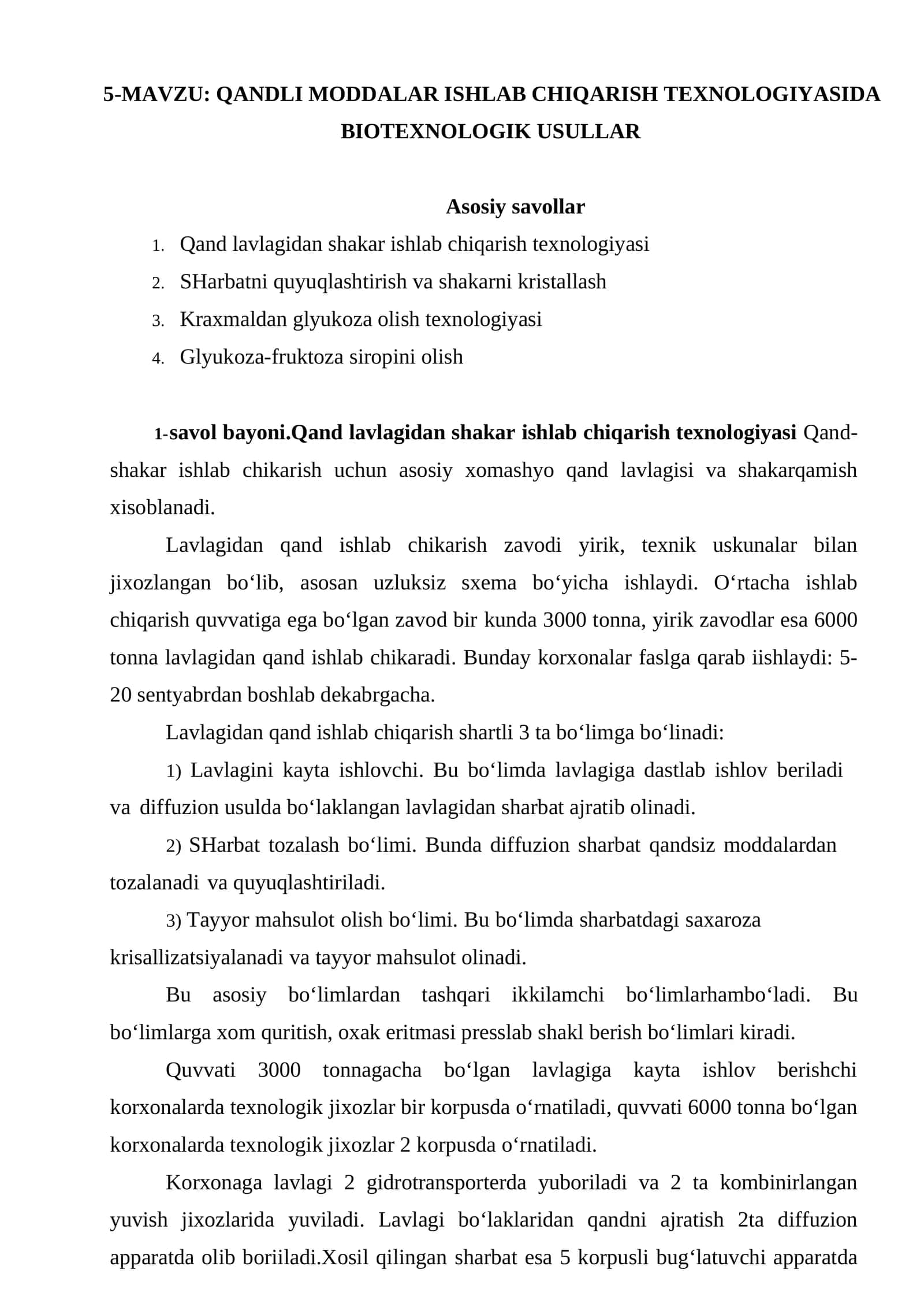 QANDLI MODDALAR ISHLAB CHIQARISH TEXNOLOGIYASIDA BIOTEXNOLOGIK USULLAR 1