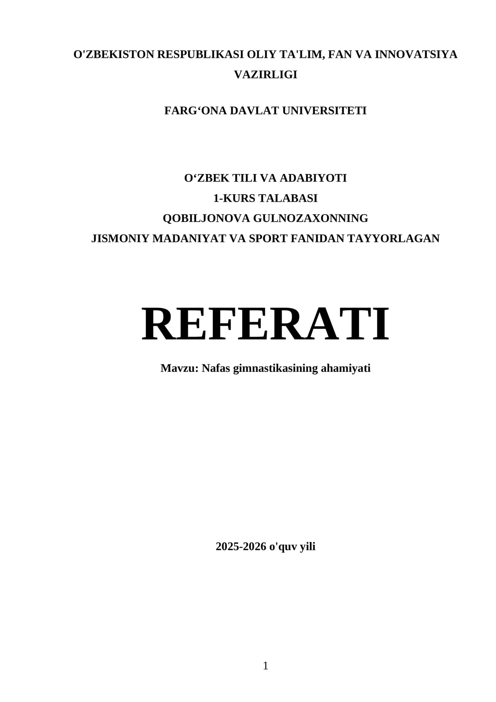 Nafas gimnastikasi ahamiyati referati 1