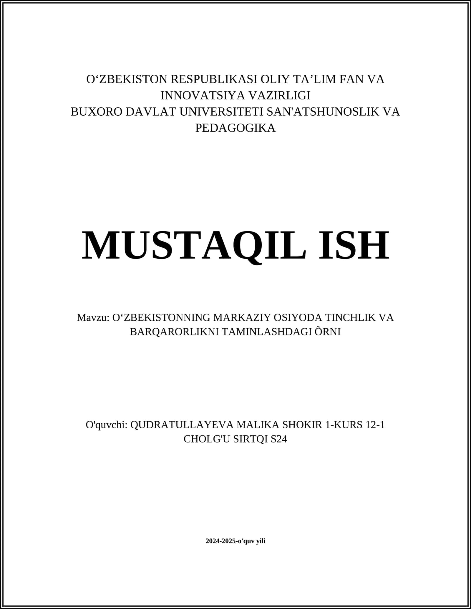 Oʻzbekistonning mintaqaviy diplomatik sa'y-harakatlari 1