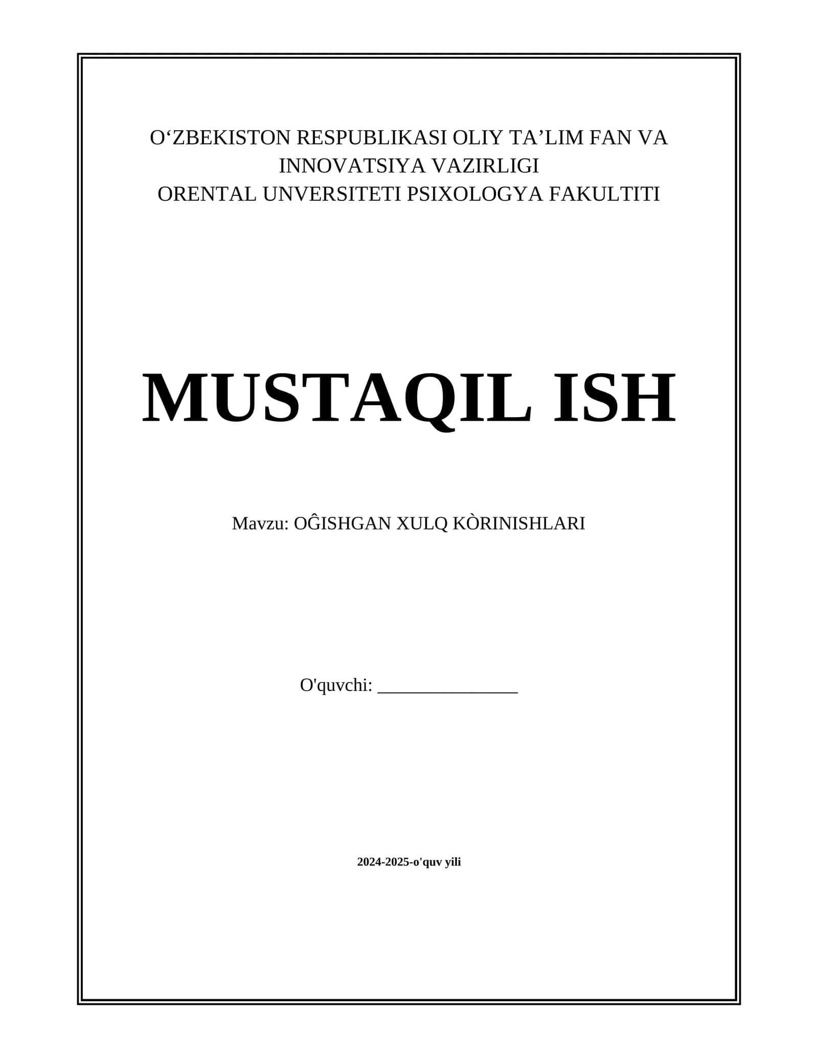 OĜISHGAN XULQ KÒRINISHLARI 1