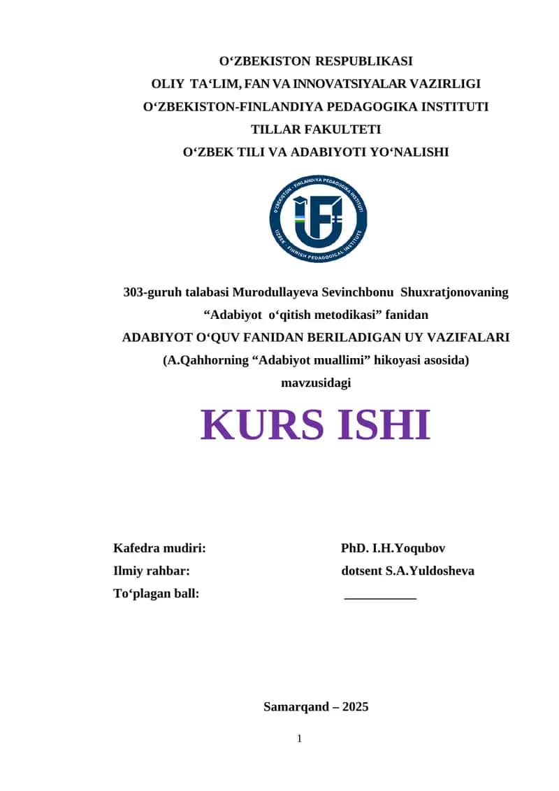 Adabiyot o‘qitish metodikasi 1