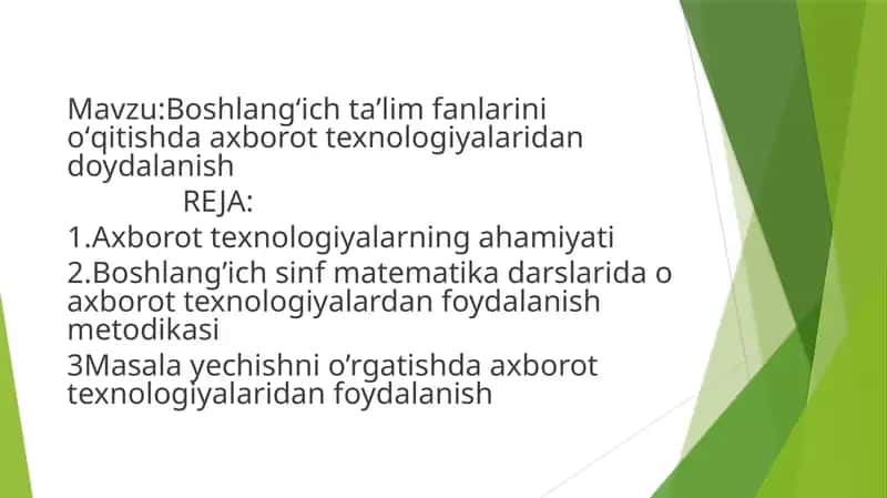 Boshlangʻich taʼlim fanlarini oʻqitishda axborot texnologiyalaridan doydalanish 1