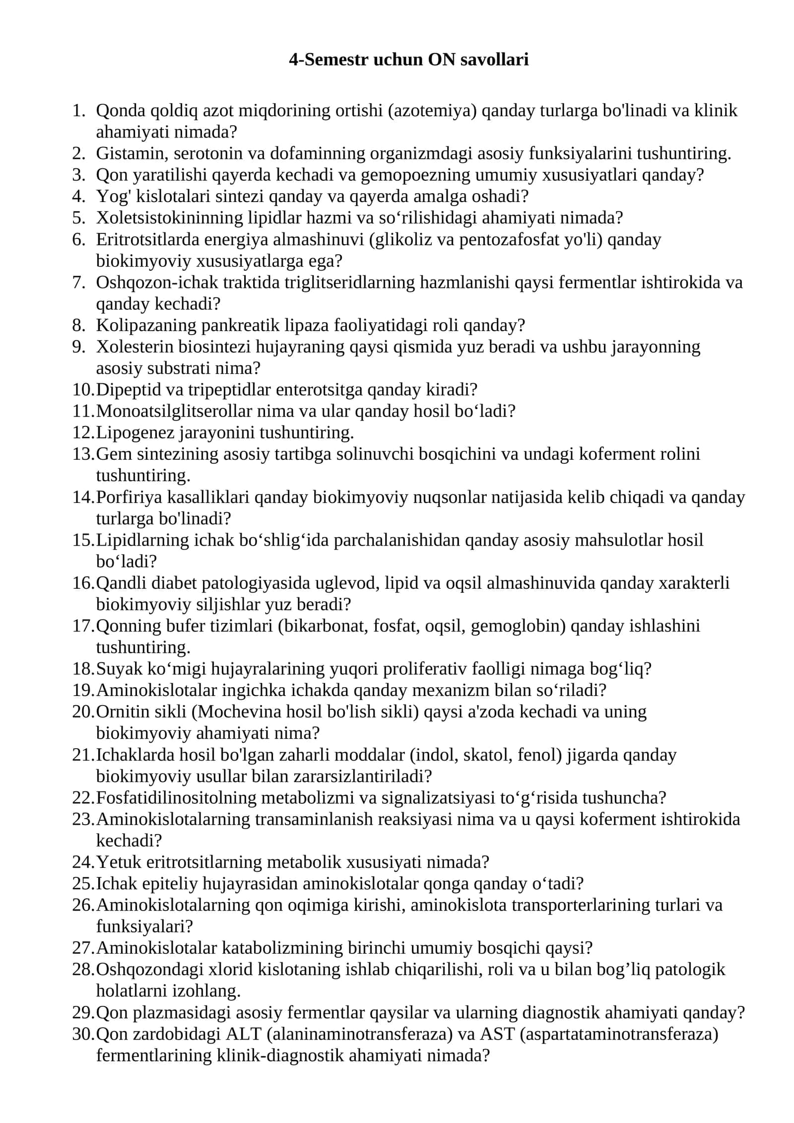 4-Semestr uchun ON savollari 1