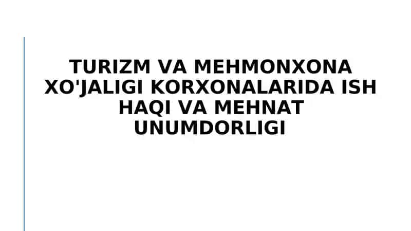 Turizm va mehmonxona sanoat korxonalarida ish haqi va ish unumdorligi