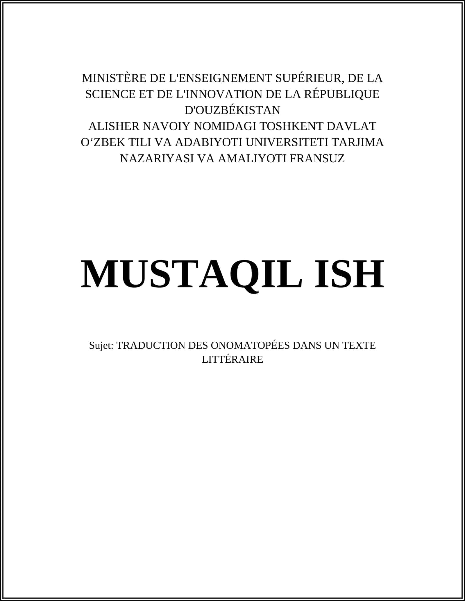 TRADUCTION DES ONOMATOPÉES DANS UN TEXTE LITTÉRAIRE 1