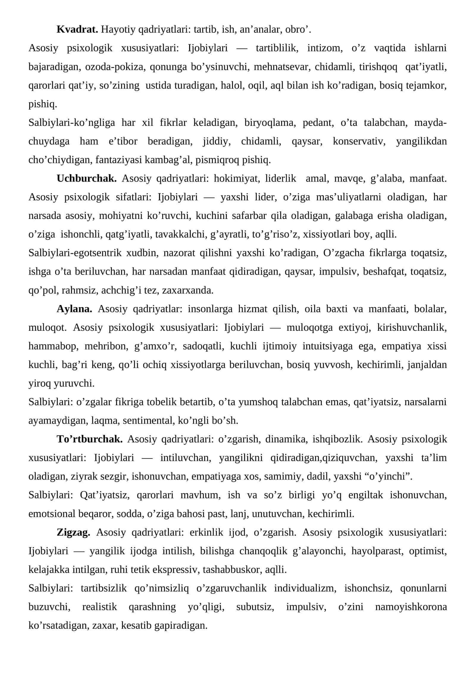Kvadrat. Hayotiy qadriyatlari 1