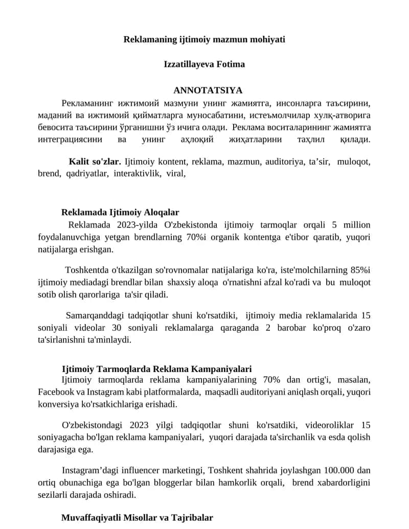 Reklamaning ijtimoiy mazmun mohiyati 1