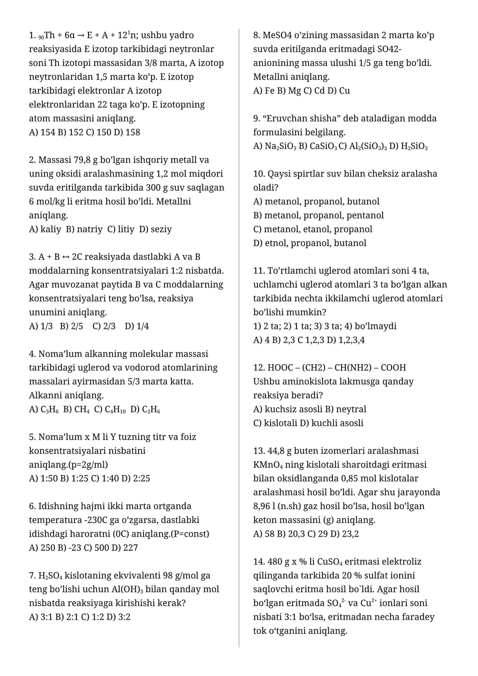 Organik kimyodan masalalar to'plami 1