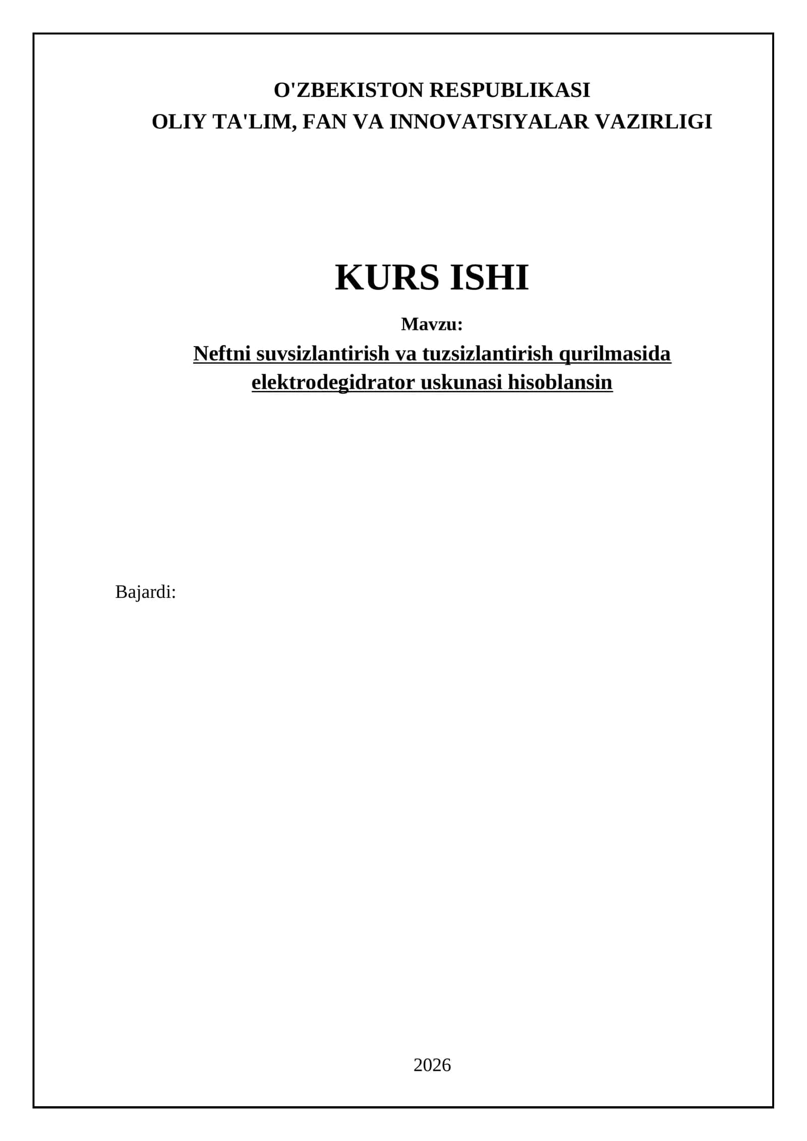 Elektrodegidrator uskunasi hisob-kitobi 1
