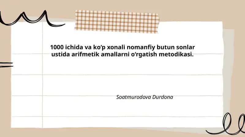 1000 ichida va ko‘p xonali nomanfiy butun sonlar ustida arifmetik amallarni o‘rgatish metodikasi 1