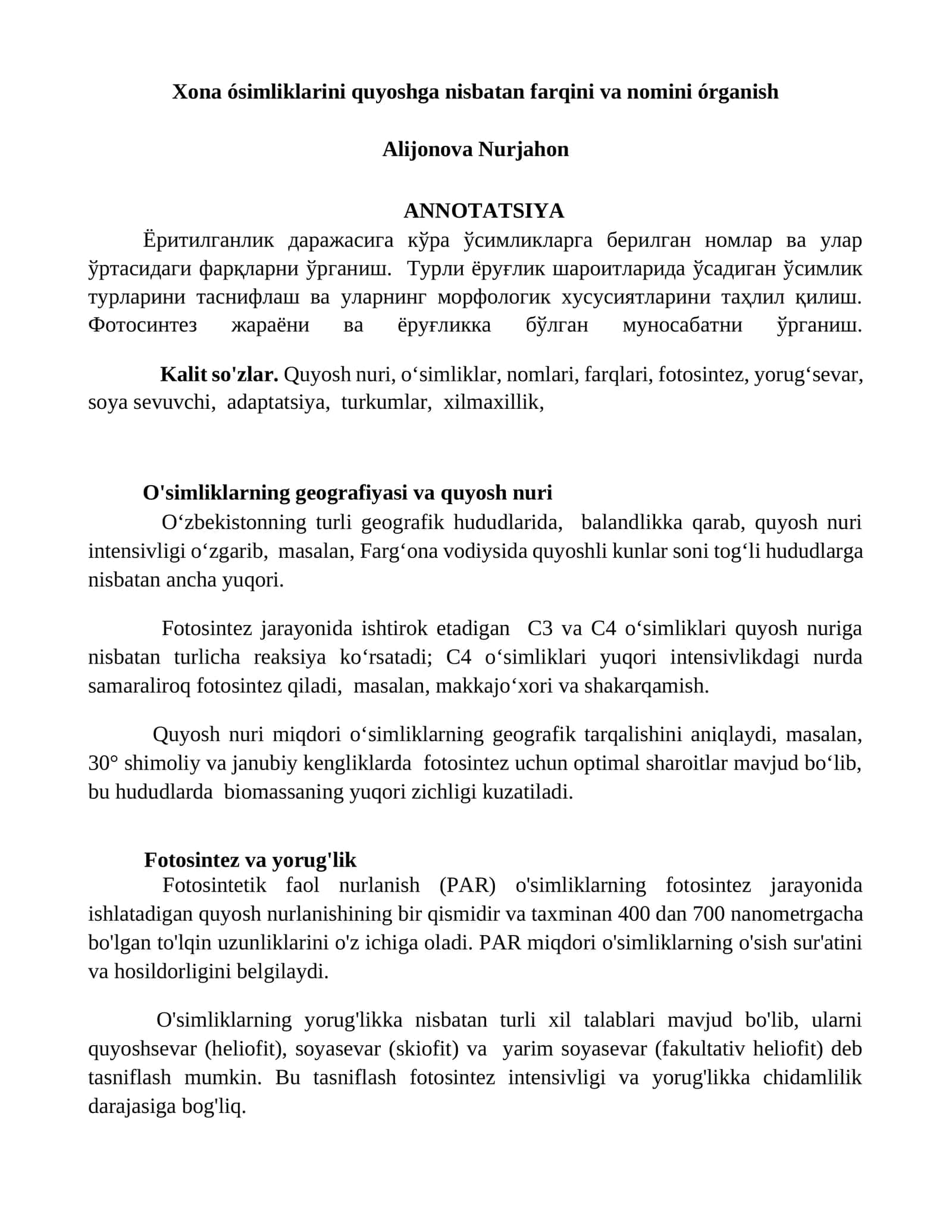 O'simliklarning geografiyasi va quyosh nuri 1