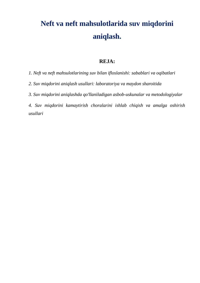 Neft va neft mahsulotlarida suv miqdorini aniqlash. 1