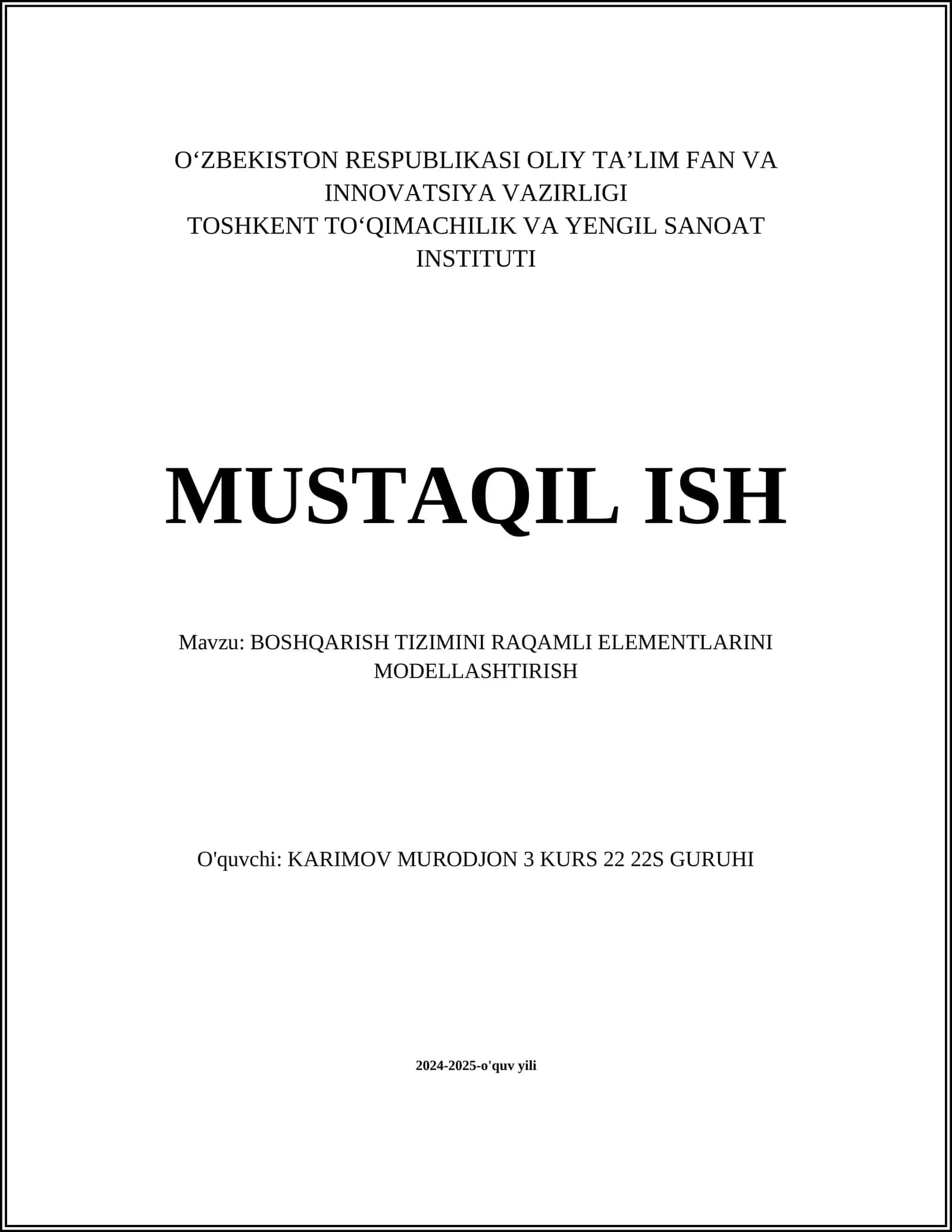 RAQAMLI BOSHQARISH TIZIMINI MODELLASHTIRISH 1