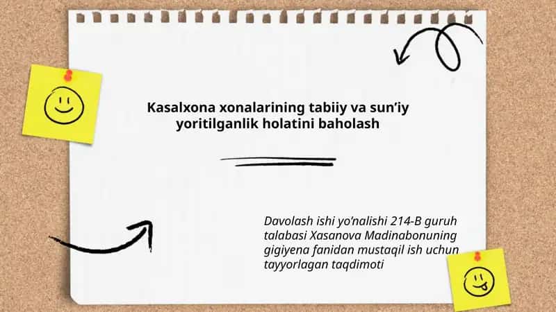 Kasalxona xonalarining tabiiy va sun’iy yoritilganlik holatini baholash 1