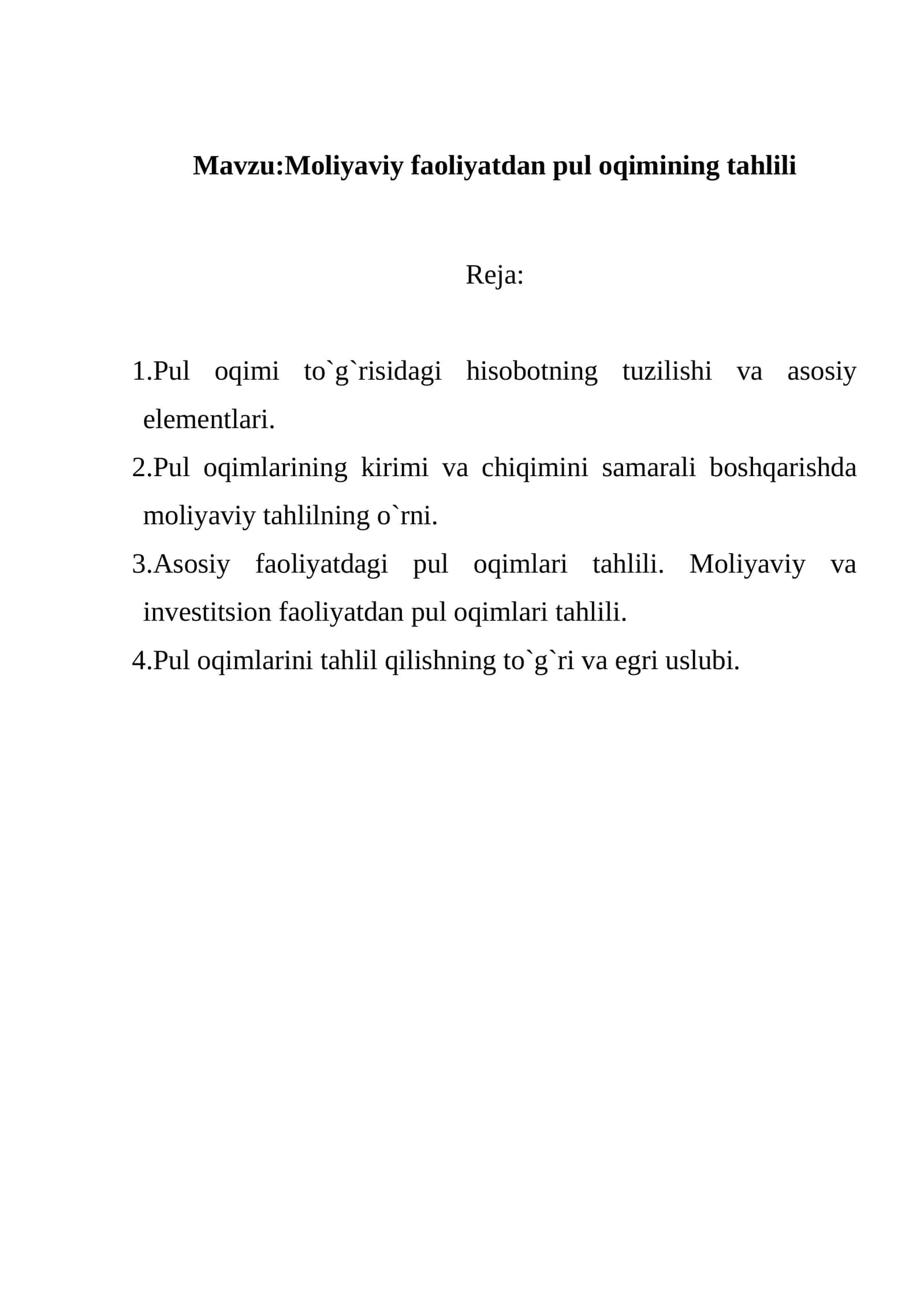 Moliyaviy faoliyatdan pul oqimining tahlili 1