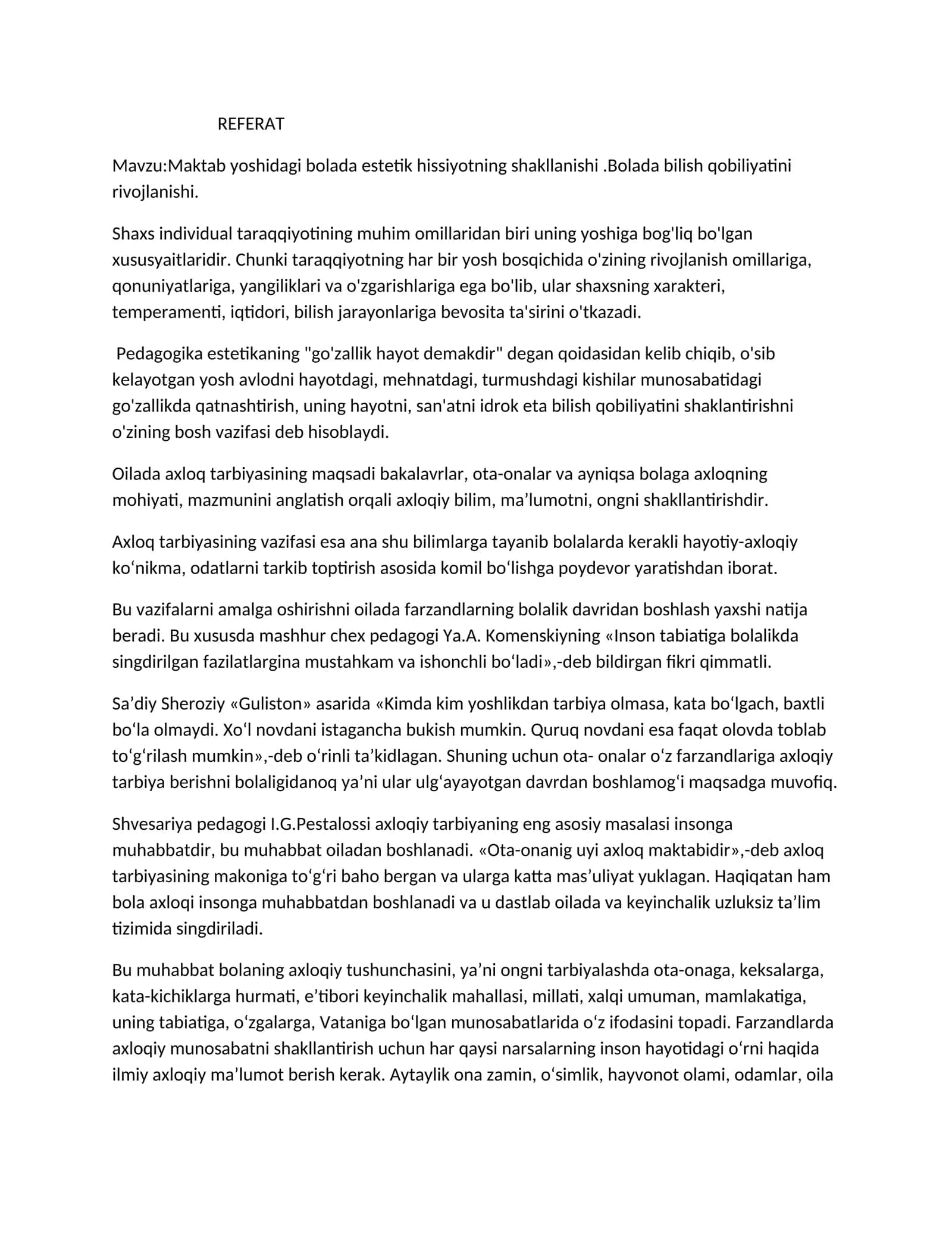 Maktab yoshidagi bolada estetik hissiyotning shakllanishi 1