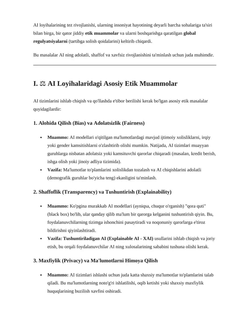 AI Loyihalaridagi Asosiy Etik Muammolar 1