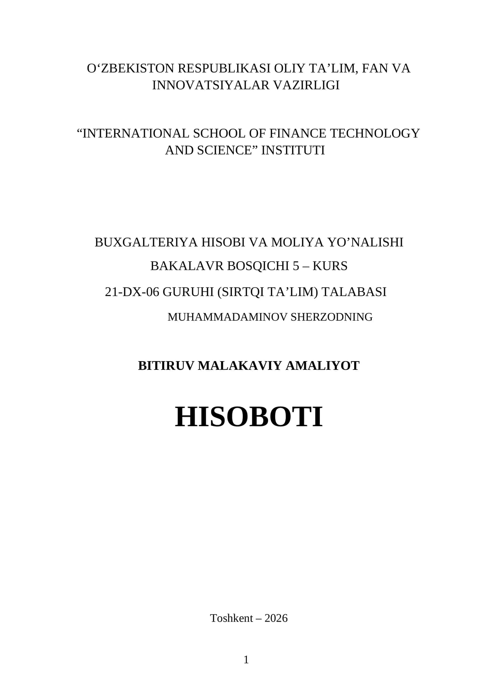 "IT MARKAZI" BITIRUV MALAKAVIY AMALIYOT HISOBOTI 1