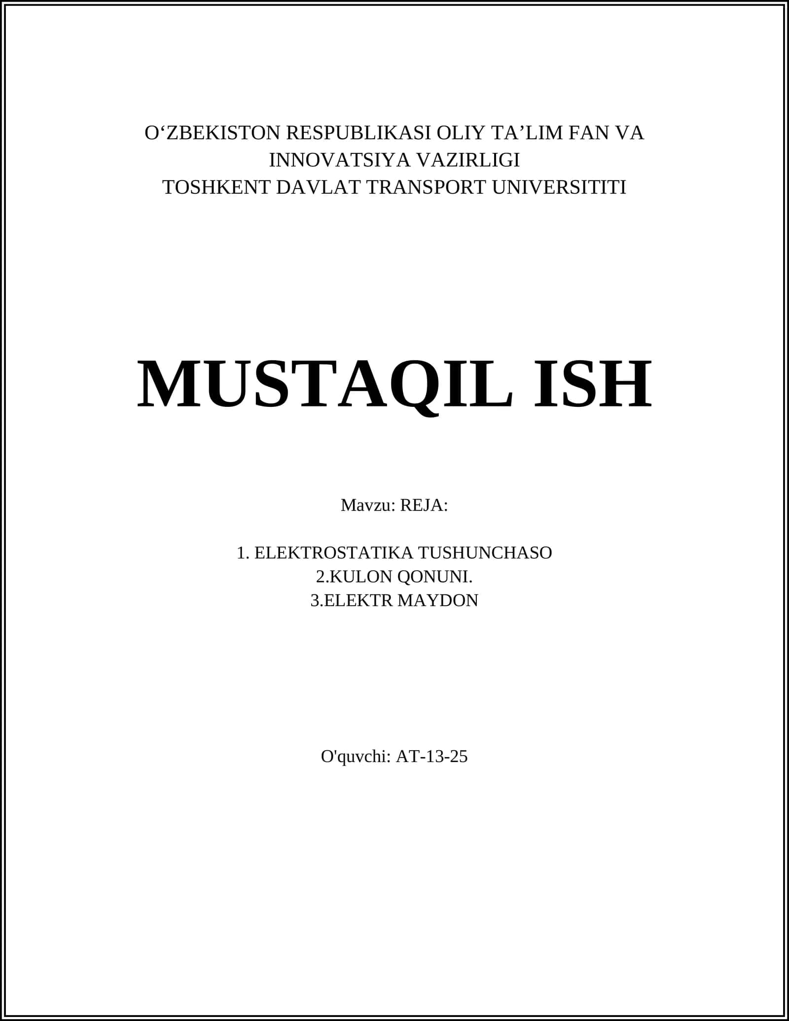 Elektrostatika Tushunchasi 1
